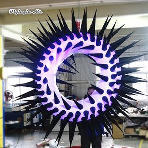 Hanging Lighting Inflatable Ring Balloon 2m Diameter Air Blown Thorn Star Planet With RGB Light For Concert Decoration