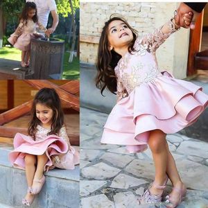 2019 милые атласные платья для девочек розовые кружевные аппликации платья первого причастия с бантом створки малыша вечерние платья