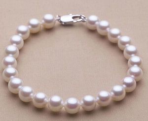 Charmig 9-10 mm South Sea Round White Pearl Armband 7.5-8-tum 925 Silverl￥s
