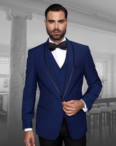 Slim Fit синий Groom Tuxedos шаль лацкане мужчин Свадебные смокинги мужчин куртка Blazer Отлично 3 шт Костюм (куртка + штаны + Tie + Vest) 826