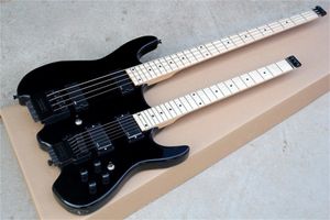 Double Neck Bezgłowy 4 + 6 ciągi gitara elektryczna z czarnym sprzętem, podstrunnica klonowa, może być dostosowana