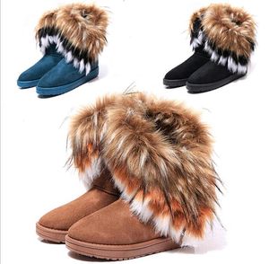 Hot Sale-Free Shipping 2015 Höst och vinter Snow Boot Feathers Fox Fur Flat-Bottomed Short Cotton-Padded Skor Vinter Stövlar