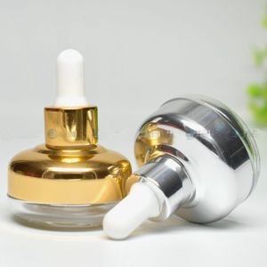 20ML Round Glass Bottle Refillable Empty Glass Pipette Eye Dropper Bottles Essential Oil Elite Fluid Cosmetic Container 30ML Gold Silver