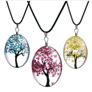 Classic Dried Flower Necklace Fashion Woman Glass Oval Tree of Life Terrarium Designer Necklaces Fashion Lady Jewelry Party Gift