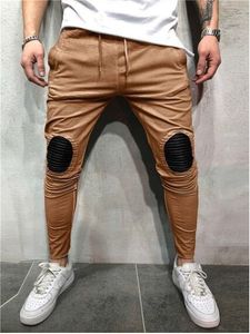 ファッション男性スウェットパンツニープロテクターパッチワークパンツハイストリートファッションジョガーズボン男性弾性ウエストハーレムパンツ鉛筆ズボン