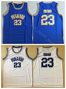 23 Maglia Barack Obama Uomo College Basketball Punahou Maglie Squadra Colore Blu Away Bianco High School University Alta qualità in vendita