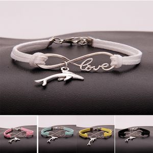 New metal Animal dolphin charm bracelets women infinity Love Velvet String Rope warp Bangle For Men s simple Jewelry in Bulk