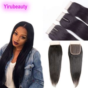 Indian Unprocessed Human Hair 4X4 Lace Closure Straight Hair Silky Natural Color Baby Hairs 10-24inch