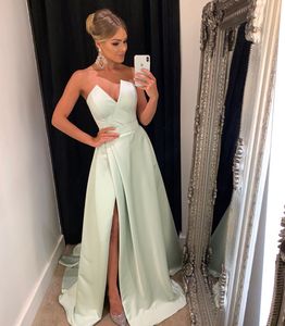 Cut out V-neck Prom Evening Dress Satin Long 2020 Side Slit Dresses Woman vestidos de gala Party Night Formal Gown