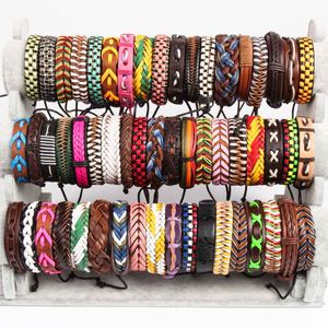 wholesale 100pcs Cuff Leather Bracelets Handmade Genuine Leather fashion bracelet bangles for Men Women Jewelry mix colors brand new