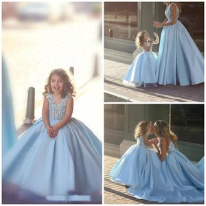 Sleeveless Little Girls Pageant Dresses Illusion Bodice Lovely Party Dress Puffy Lace Applique Flower Girl Dresses for Wedding