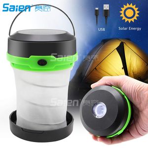 Solar Powered LED Camping Lantern, hopfällbar design eller USB-laddningsbar nödkraft, nödljus för utomhusvandring