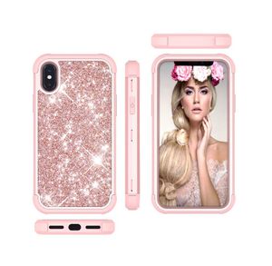 3 In1 przypadki na telefon wstrząsy Hybrydowy Hybrydowy Glitter Bling Shining Silicone Armor Case dla iPhone 11Promax 12 13 Samsung S20