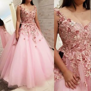 Hot Sexy Pink Quinceanera Suknie Rose Płatek Ręcznie Ręcznie Made Flowers Ball Suknia Off Długość Podłogowa Długość Arabski Dubaj Styl na Party Prom Suknie