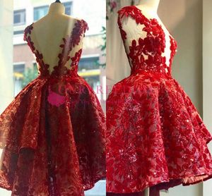 2019 Red Shining Sequins Appliques Cocktail Dresses Jewel Neck Short Mini Backless Party Graduation Prom Dresses