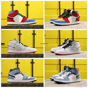 Cheap Blue The Great x 1 CLOT Basketball Shoes 1s Mid Fearless Women Mens Designer Colorful Sport Sneakers des Chaussures