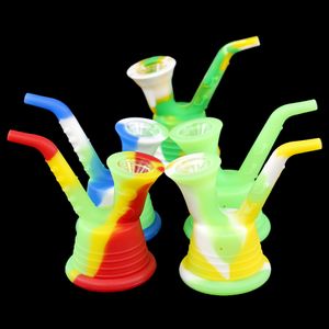 portable sax design bubbler Silicone Bong shisha hookah pyrex glass water pipe unbreakable Smoking dab rigs wax oil high quality