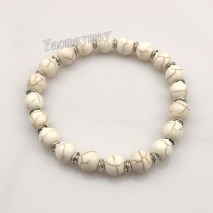 New Year Gift 8mm White Turquoise Bracelets With Silver Color Spacer Beads For Women 12pcs Free Shipping