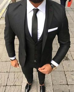 Handsome One Button Black Groom Tuxedos Notch Lapel Men Suits 3 pieces Wedding/Prom/Dinner Blazer (Jacket+Pants+Vest+Tie) W630