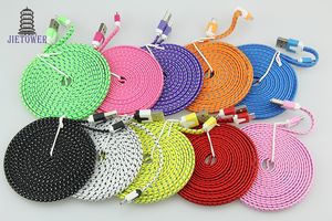 100 pz/lotto Colorful New Flat Noodle Tessuto Nylon Intrecciato Micro USB/Type-C USB C Panno cavo intrecciato per Samsung Blackberry HTC Xiaomi