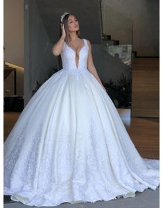 2020 новый белый атласный шариковый платья свадебные платья свадебные платья Crystal Princess Country Свадебное платье Дешевое Abiti Da Sposa Mariage