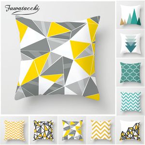 Fuwatacchi Green Yellow Geometric Cushion Cover Wave Mountain Arrows Decorative Pillows for Home Chair Sofa Pillow Cover 45*45cm