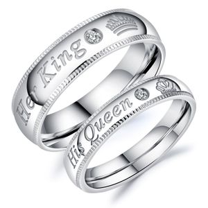 Hot Titanium Stainless Steel Lover Ring Valentines Day His Queen Her King Silver Color Love Ring For Couples Gift GJ607 on Sale