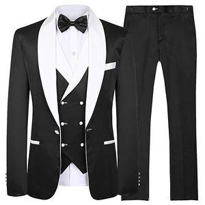 Handsome One Button Black Groom Tuxedos Sjal Lapel Män Bröllopsfest Groomsmen 3 Pieces Passar (Jacka + Byxor + Vest + Tie) K123