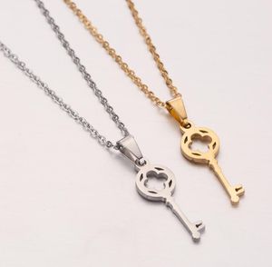 Stainless Steel Necklace For Women Lover's Flower Fashion Key Pendant Clavicle Choker Necklaces Valentine's Day Gift Card Jewelry