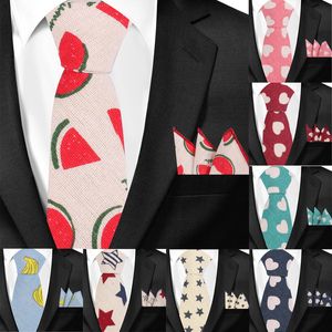 Cravatta Set di fazzoletti 6 * 145 cm 9 colori in cotone Stampa Cravatta per matrimonio Per affari da uomo Festa del papà Regalo di Natale