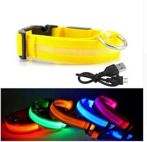 Hundkrage LED Dog Collar USB Uppladdningsbar nattsäkerhet Blinkande Glöd Pet Dog Cat Collar med USB-kabel Laddningshundar Tillbehör