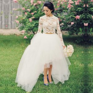 Bellissimi abiti da sposa da spiaggia in due pezzi a maniche lunghe 2020 Abito da sposa bohémien su misura in tulle boho country alto basso