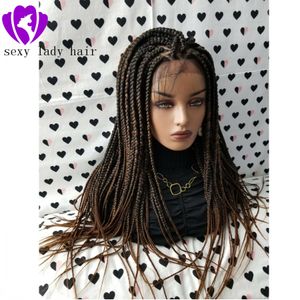 Free shipping 1B/30 ombre brown box braids wig Fully Hand Braided Handmade Braid Wig Lace Front Wigs for africa women