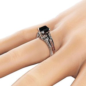 Preto cúbico zircônia anel solitaire quadrado diamante casamento anéis de noivado mulheres moda jóias e presente de areia