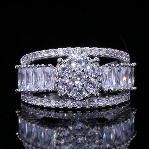 Victoria Wick Luksusowa biżuteria 925 Sterling Silver Princess Cut White Topaz CZ Diament Promise Wedding Band Pierścionek do Prezenta Kochanka