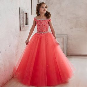 Lavanta Su Kavonu Güzel Kızlar Pageant Elbiseleri Omuzlardan Kristaller Boncuklu Korse Geri Çiçek Kız Elbiseleri Organza Kids Forma249k