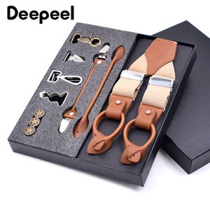 Deepeel 1set 3,5X125cm Business Männer Hosenträger Multi-set Anzug 3/6 Clips DIY Echtes Leder Strap für Geschenk