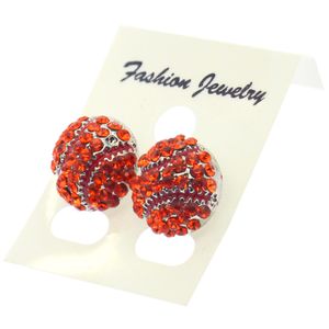 Wholesale zinc alloy silver plated round crystal sport baseball earrings