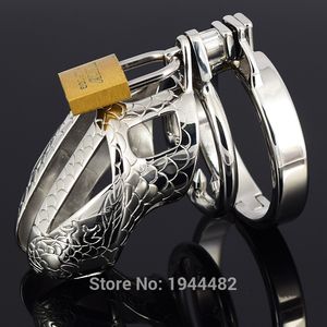 SODANDY Small Chastity Device Stainless Steel Cock Cage Metal Male Chastity Belt Penis Ring Bondage Sex Toys Dragon Totem Lock T200511