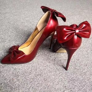 Женщины Olomm выкачивают сексуальные тонкие высокие каблуки, насосы, шарм, бабочка, узел, заостренные пальцы, великолепные винные красные туфли для вечеринок, женщины, размер 5-15