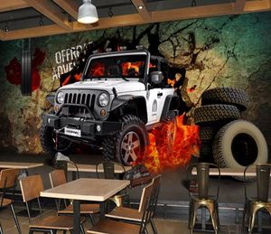 Carta da parati fotografica personalizzata Murale 3D Jeep auto che rompe il muro Muro decorativo Pittura papel de parede carte da parati decorazioni per la casa