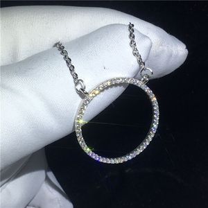 Handgjorda rund ihålig hänge med halsband 925 Sterling Silver 5A Zircon CZ Engagement Bröllopsängor för kvinnors gåva