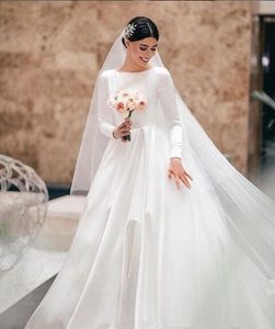 Abiti da sposa eleganti in raso A-Line 2019 Abiti da sposa a maniche lunghe personalizzati modesti Abiti da sposa vintage Robe De Mariee Largo