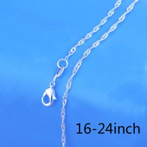 10st. Fin äkta toppkvalitet 925 Silver Women Necklace Singapore 2mm vattenvågkedjor Halsband Fashion Smycken 16-14 tum + 925 Hummer Clasps Tag