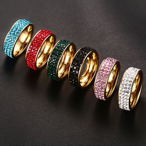 316L Rostfritt stål Iced Out Ringar för Kvinnor Bling Crystal Luxury Cool Finger Ringar Mens Par Mode Smycken Bulk