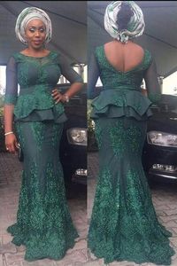 2019 crew Fashion Plus Size African Green Appliques Mermaid Long Evening Dresses Open Back Peplum Ankara kitenge Women Long Formal Gowns