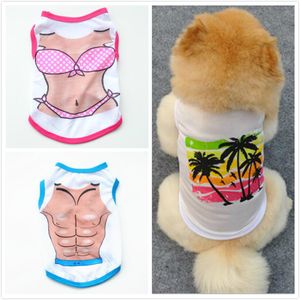 Pet Dog Apparel Summer Hawaiian White Coconut Tree Print Vest Bikini Tropical Style T-shirt Breathable Cool Puppy Clothes Pets Costume