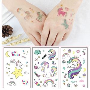 Wodoodporny Pot Unicorn Tattoo Naklejki Dorosłych Dzieci 120 * 75mm Cute Cartoon Zwierząt Zwierząt Naklejka Naklejka Body Art Tymczasowy Naklejka Party Akcesoria Zabawki