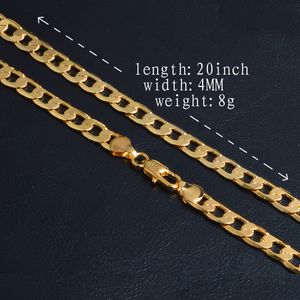 4mm kedjor 18k guldpläterade platt sidledes halsband för kvinnor tjejer mode smycken presentillbehör med 18k stämpel 20 inches