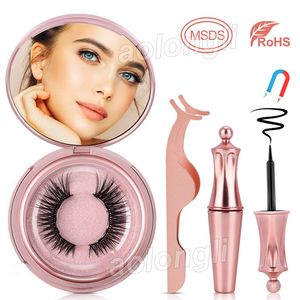 Magnetic Liquid Eyeliner Magnetic False Eyelashes Kit Silk Lashes No Glue needed Reusable 5 magnets Eyelash with makeup mirror Tweezer free DHL